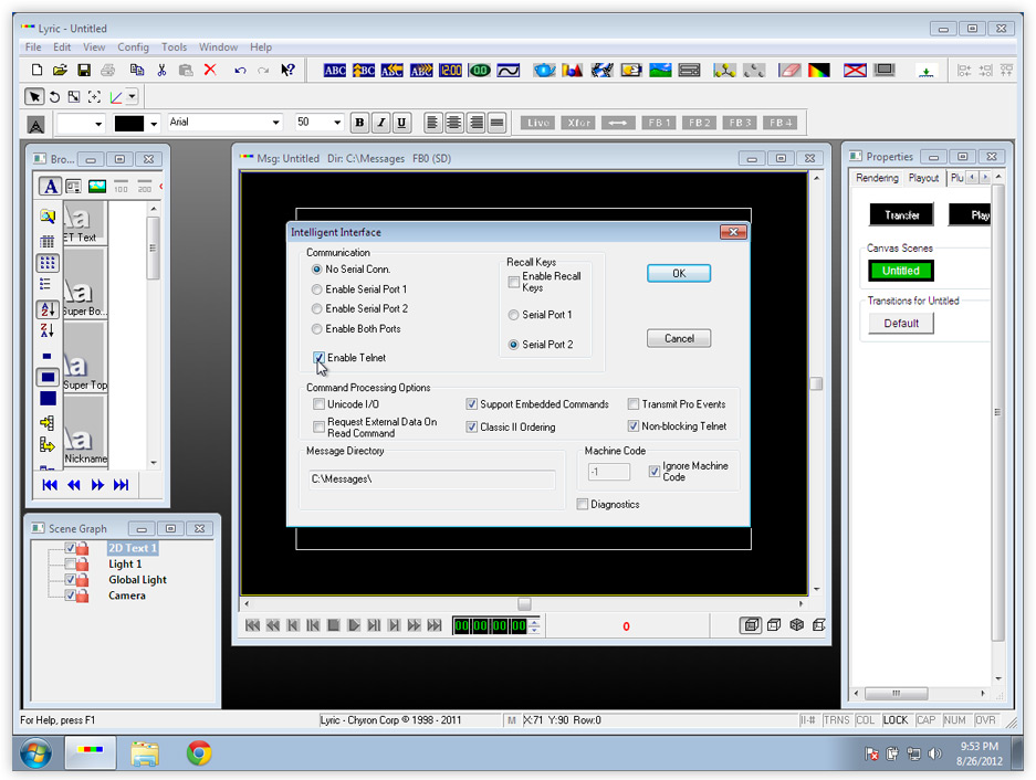 Enabling Chyron Intelligent Interface commands via Telnet in Lyric